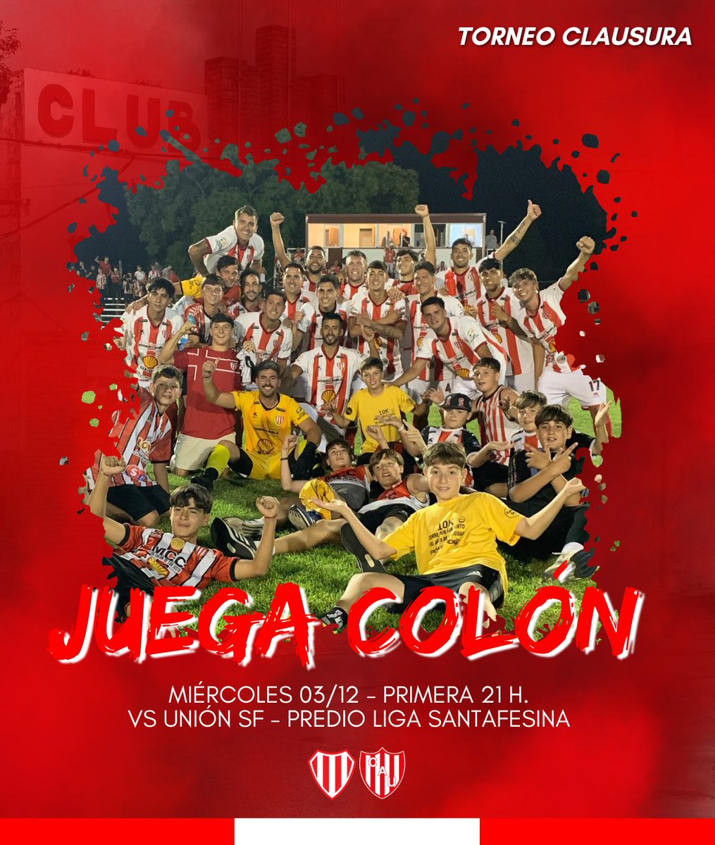 #𝐅𝐔́𝐓𝐁𝐎𝐋 - 𝐉𝐔𝐄𝐆𝐀 𝐂𝐎𝐋𝐎́𝐍 ⚽

🏆 Torneo Clausura - Final
🗓️ Miércoles 03/12
🕘 21 H. Primera 
🆚 Unión SF 
🏟️ Predio Liga Santafesina

#LosGuerreros ⚔️🇦🇹