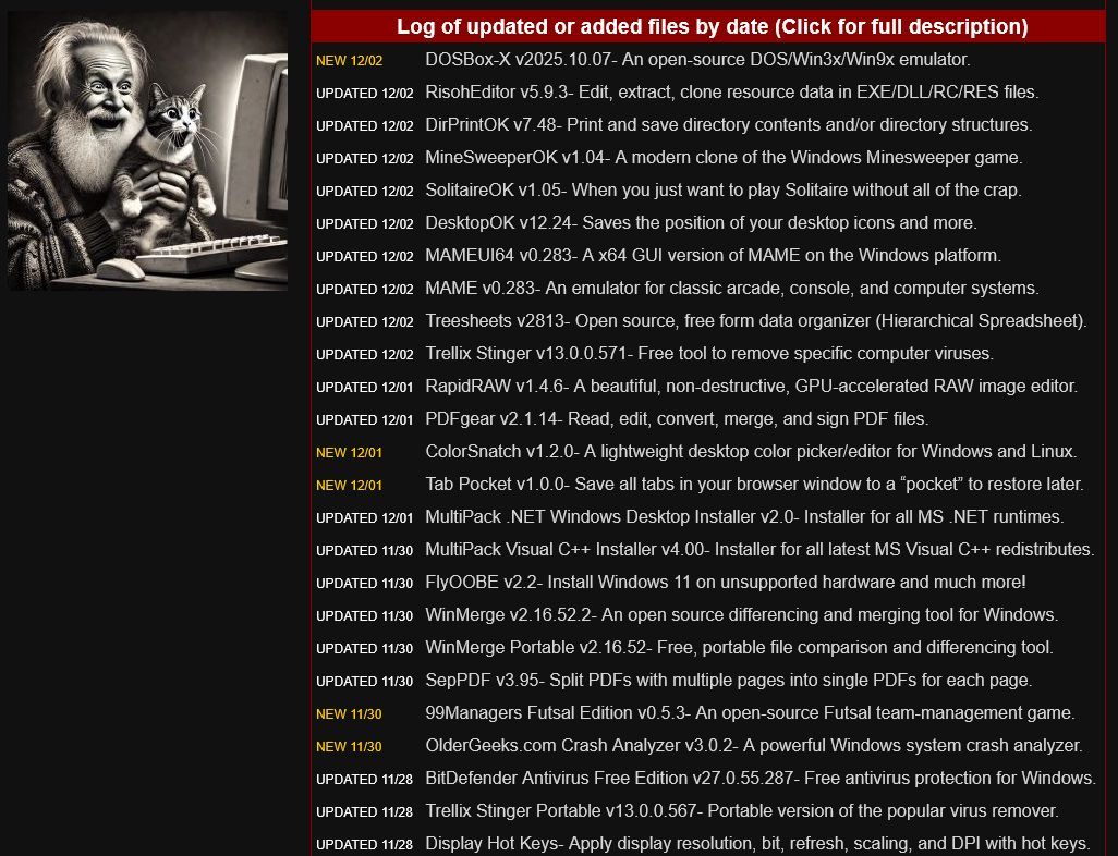 GeekOnTheLoose's tweet image. The list is here. 📜 

Today&apos;s list of free/clean software 
from OlderGeeks.com
No ads - no crapware - no b.s. since 2008! 
Missouri Ozarks, USA

#FreeSoftware #computers #software