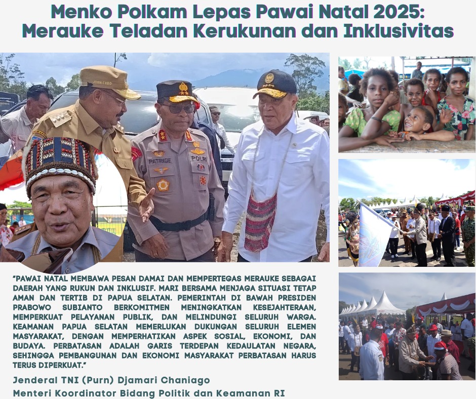 Kunjungan Menkopolkam salah satunya lepas pawai natal 2025 supaya tetap terjaga kerukunan. #NegaraHadirDiPapua Nusantara Untuk Bumi Cendrawasih