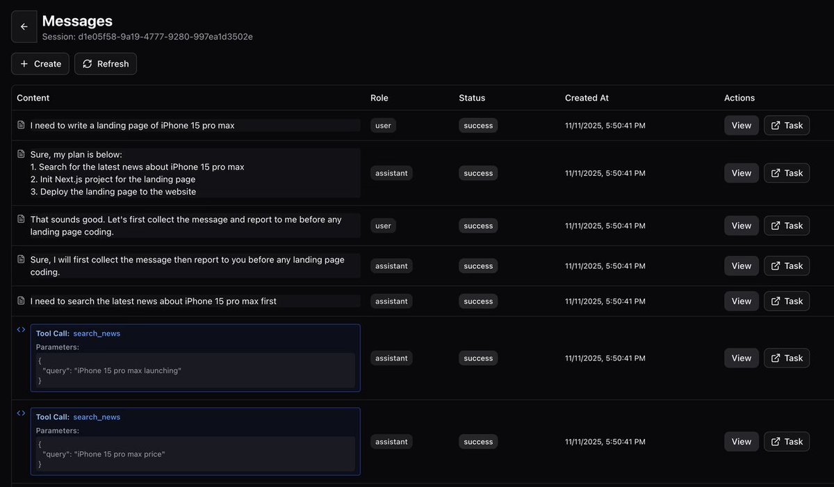 Acontext offre à vos agents 3 fonctionnalités clés en une seule :
↳ Stockage multimodal pour les messages et les artef
