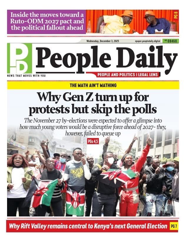 Naomikibandi's tweet image. GEN Z turn up for protests but skip voting- People Daily newspaper