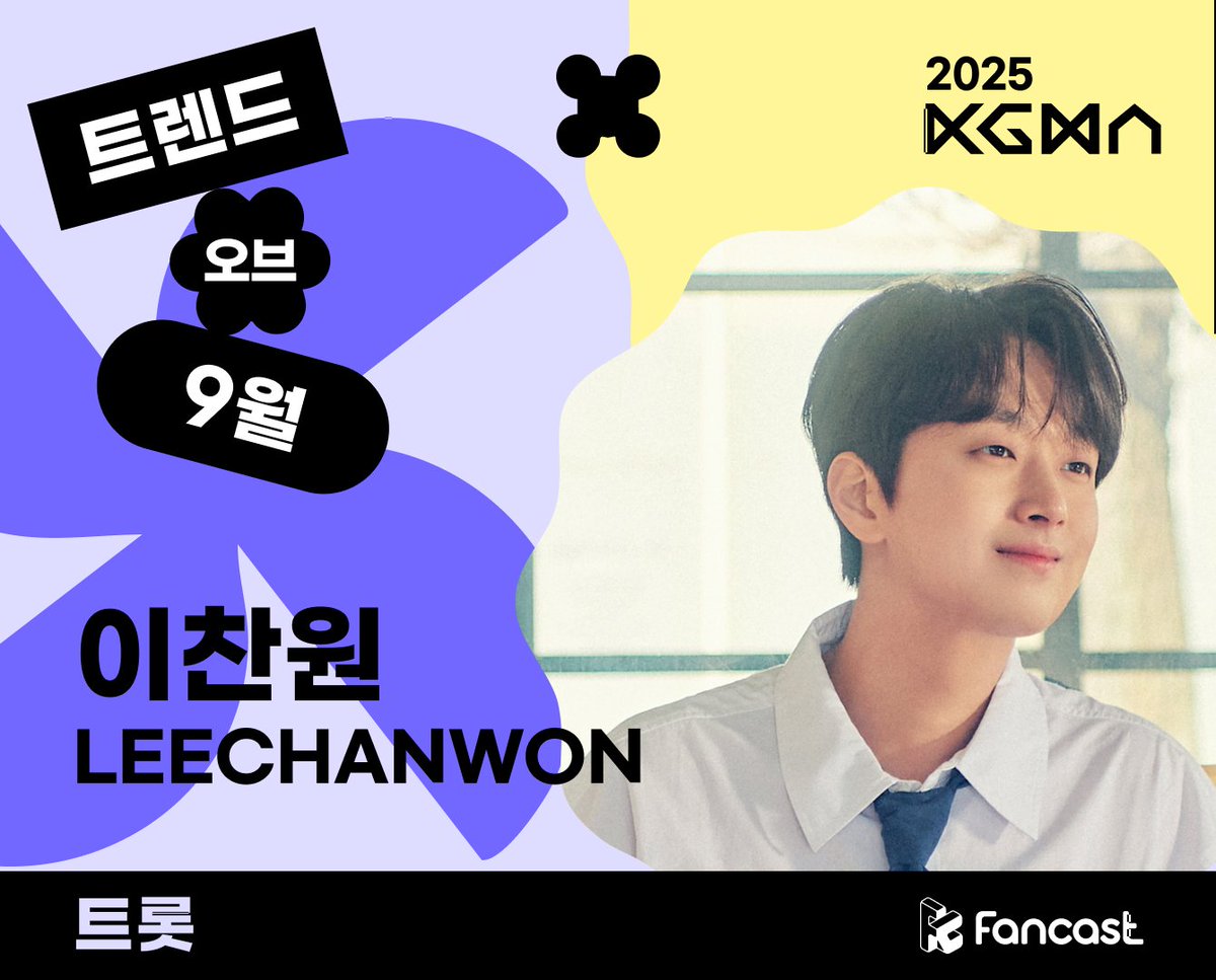 fancastofficial's tweet image. 🏆2025 #KGMA🏆
 
🎉Trend of September🎉

✨트롯 (Trot) 1위✨
 #이찬원 #LEECHANWON 
 
 축하합니다! 트로피가 전달될 예정입니다🥳
 
 *자세한 투표 결과는 팬캐스트 앱에서 확인하실 수 있습니다.