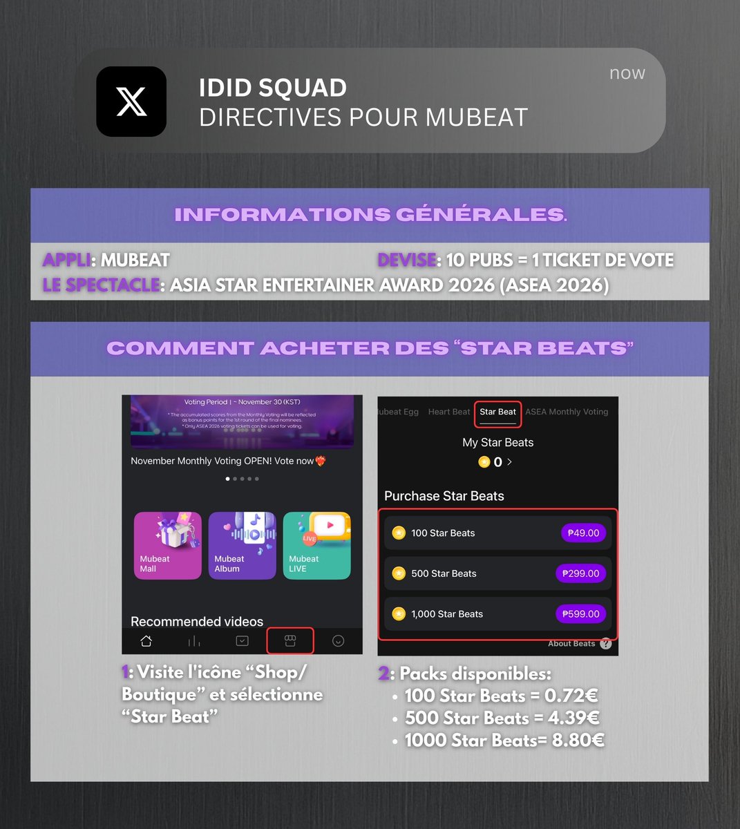 IDIDSQUAD's tweet photo. [📖 ASEA in MUBEAT TUTORIAL] #IDID_GUIDE

Voici comment collecter des jetons pour voter pour IDID dans ASEA 🔥

📱/ Mubeat et Podol 
Les scores sont calculés en ajoutant les votes des deux applications (Podol et Mubeat)

📝: Vote mensuel et Vote principal
Les scores mensuels cumulatifs sont reflétés comme des points bonus dans le premier tour du vote principal

#IDID #아이딧