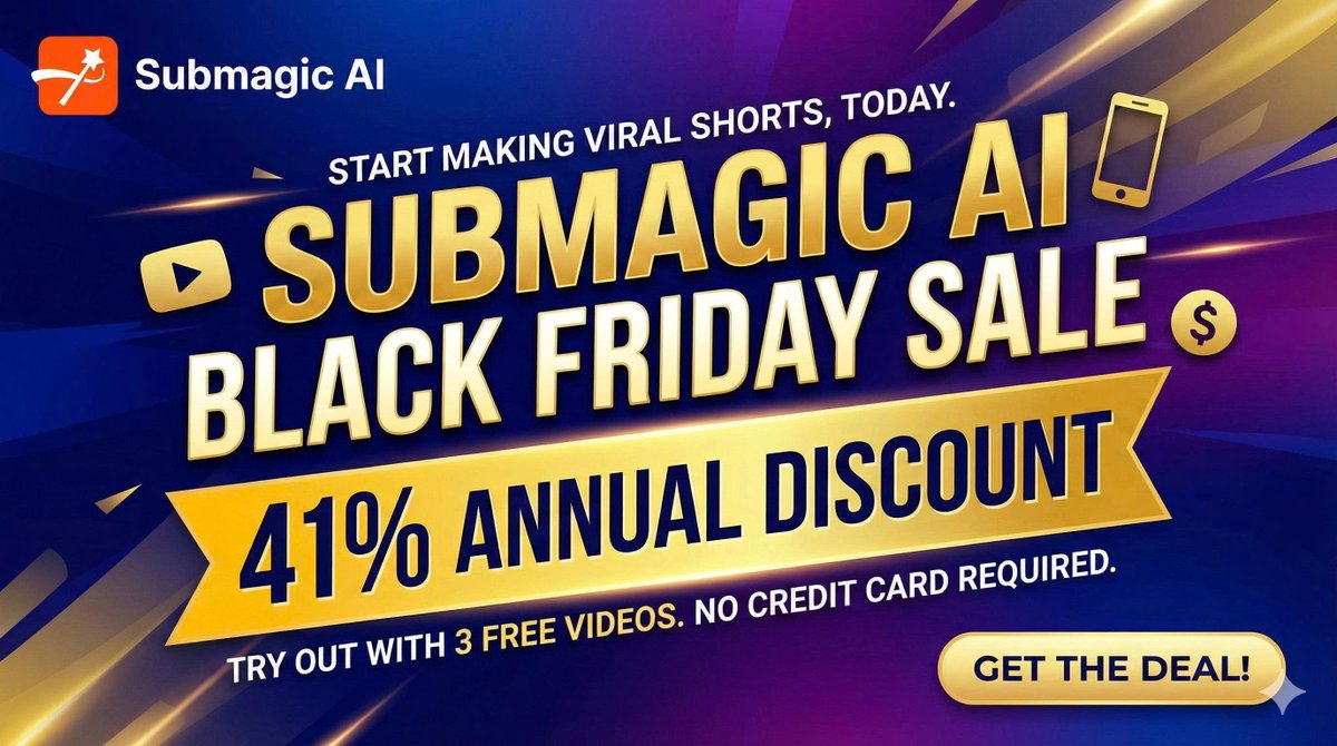 Submagic’s Black Friday -41% OFF all annual plans — our biggest discount of the year.
Try out with 3 free videos. No credit card required.
Click this link to get crazy offer: submagic.co/?via=nguyen64
youtube.com/watch?v=PnLCAa…