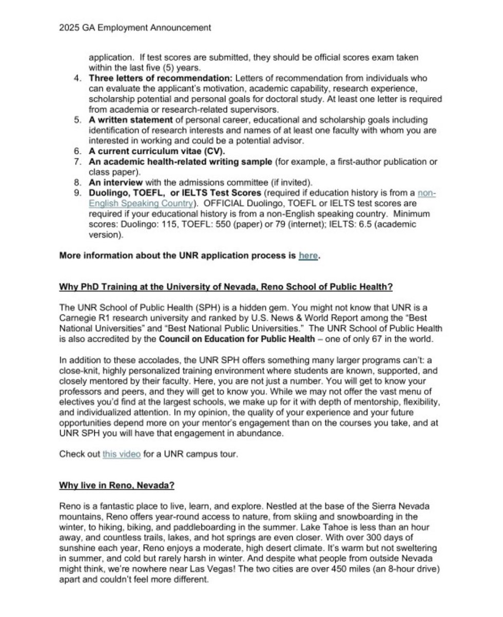 celkzowie's tweet image. FULLY FUNDED PHD IN SOCIAL AND BEHAVIORAL HEALTH 🇺🇸Fall 2026
PhD student work on a fully funded, 4-year Graduate Research Assistant (GRA) position. This position covers a monthly stipend and tuition at the University of Nevada, Reno School of Public Health for at least 4 yrs