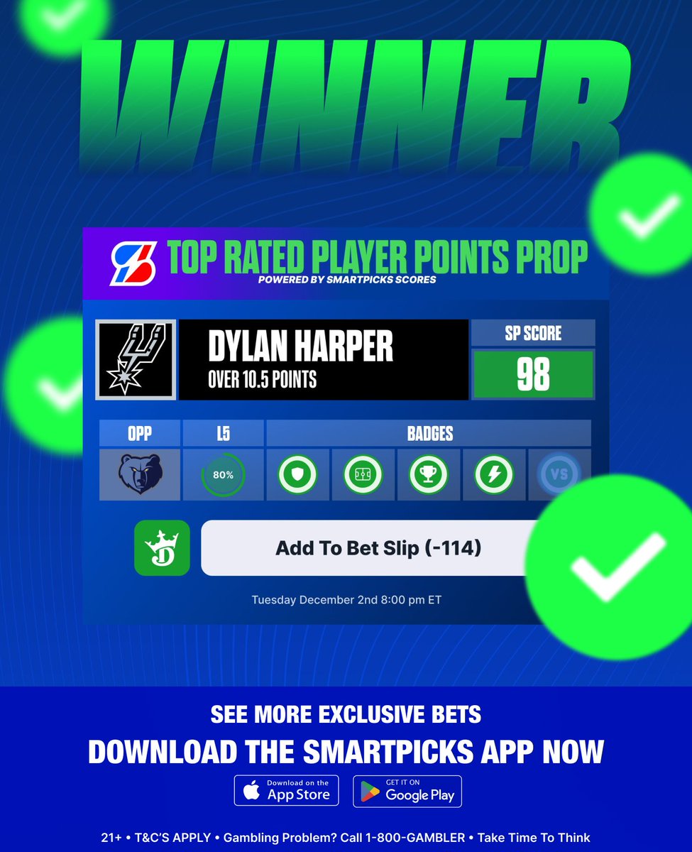 flashpicks's tweet image. CASHHH IT @SmartPicksPro ✅

Harper hits with 5 minutes left in the 4th!

That&apos;s another Top Rated Winner with SmartPicks Scores 🔥

Hit ❤️ if you tailed this one!!