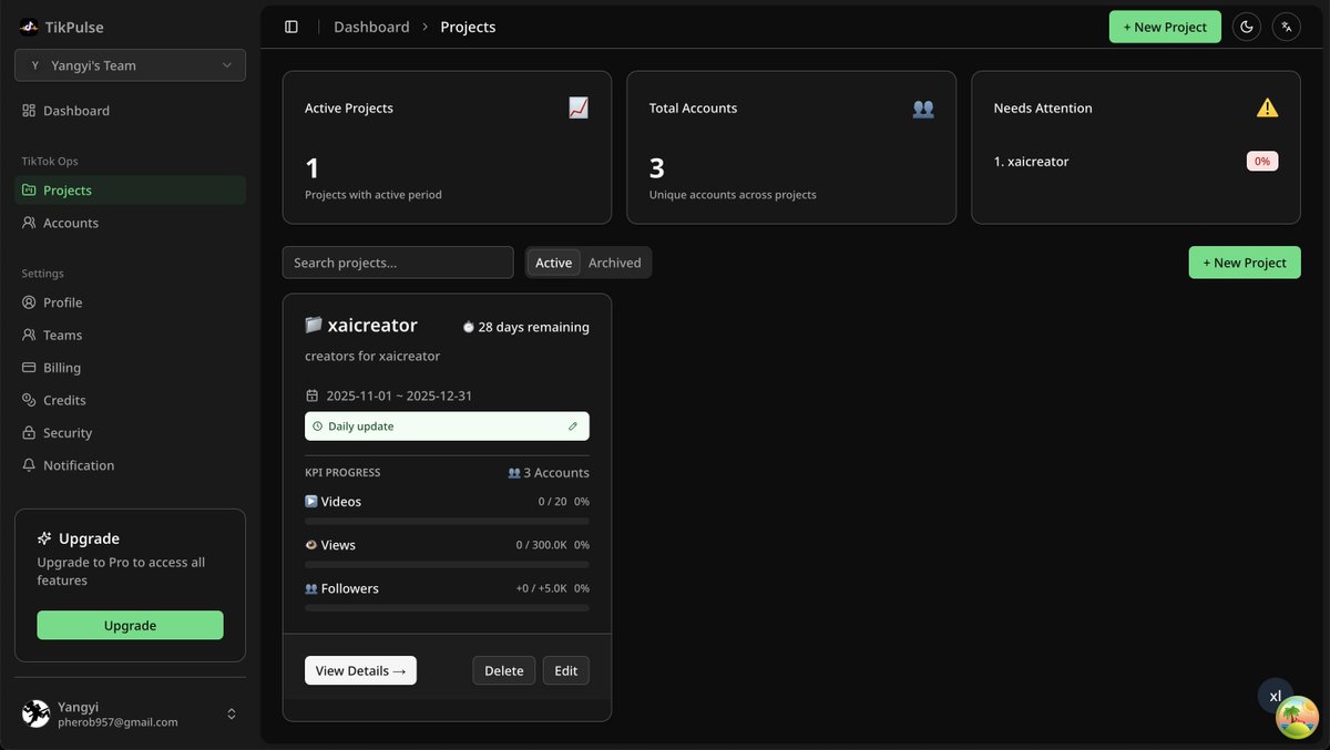 mksaas真的挺好用的很快就能擼個項目這個tikpulse是用來監控社媒帳號的自己做tiktok或者youtube矩陣的每天都得人工拉數據到飛書表單做達人營銷也可以方便數據回收
以前是弄api對到飛書現在直接ai弄一下還能webhook