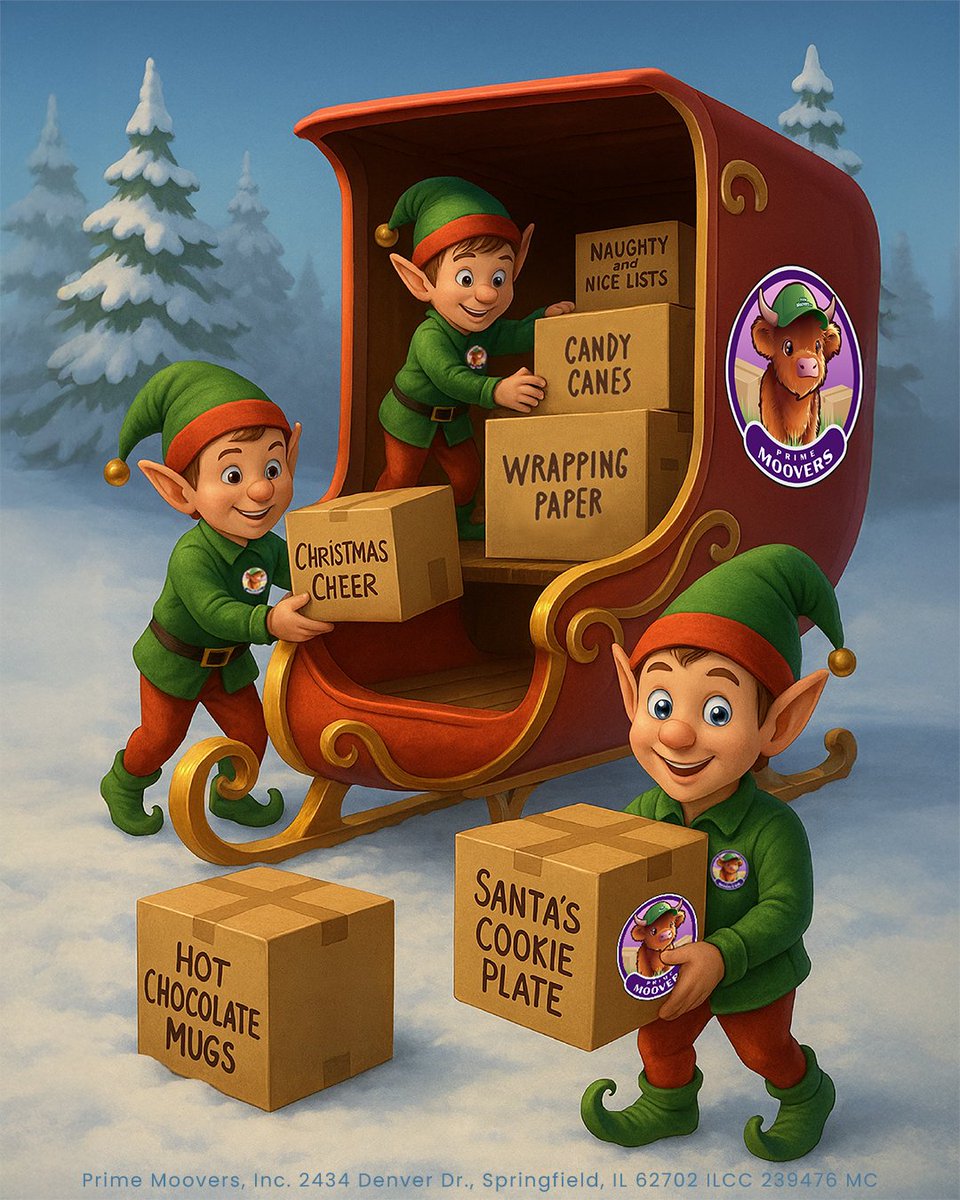 PrimeMoovers's tweet photo. Our elves aren’t just helping Santa this season, they’re helping families move into their cozy new homes too! 🎁 Book your stress-free winter move today and make your holiday to-do list a little lighter! https://t.co/d8EyCtif6K
