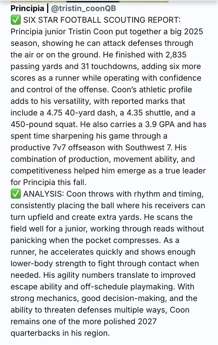 Thank you for the write up <a href="/sixstarfootball/">Six Star Football | PLUS+</a>  <a href="/6starfootballMO/">Six Star Football | MISSOURI</a> ! Already grinding getting ready for my senior season