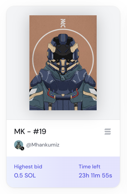 MK-19 just got its first bid!
Current bid: 0.5 SOL by <a href="/King0James0/">King0James0</a>
Thank you for the support!