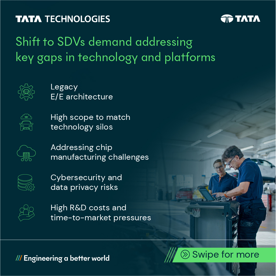 TataTech_News's tweet image. #SoftwareDefinedVehicles (SDVs) - Imagine a vehicle that becomes smarter every time you drive it. That’s the future we’re already helping OEMs build.

At Tata Technologies, we focus on what truly moves the SDV journey forward. From centralized E/E architectures and OTA-ready…