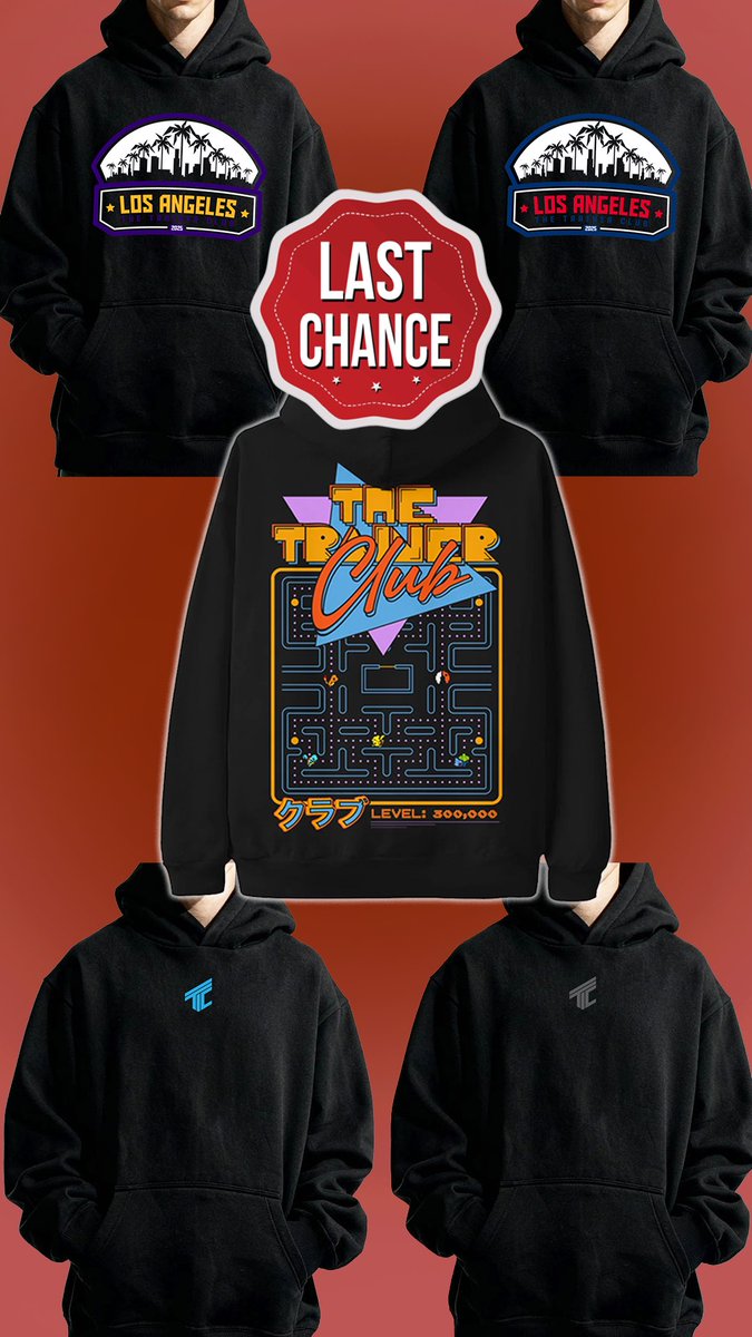 Last chance for Pacman Hoodie &amp; NEW MERCH!

Pre Order Leaves shop tomorrow at 12:00 pm PST. 

Get yours now!

TrainerClub.Shop

Last time Pacman Hoodies will be in the shop. Retired after this run