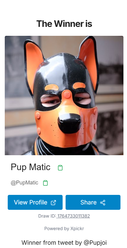 Pupjoi's tweet image. @PupMatic Congrats, you’re our lucky winner! Send us a DM to claim your prize 💌