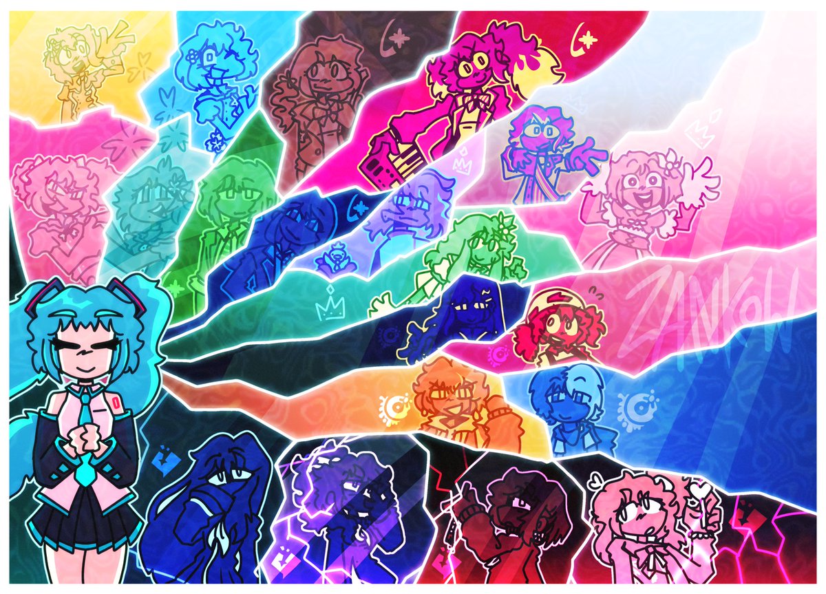 zankow139_2's tweet image. A HUGE Project Sekai artwork I put together as a late(?) 4th anniversary gift!!

This took me 10 hours to complete. Please algorithm do not fail me. 🥹

#prsk_FA #prskプラス #ProjectSekai #prsktwt #prsk