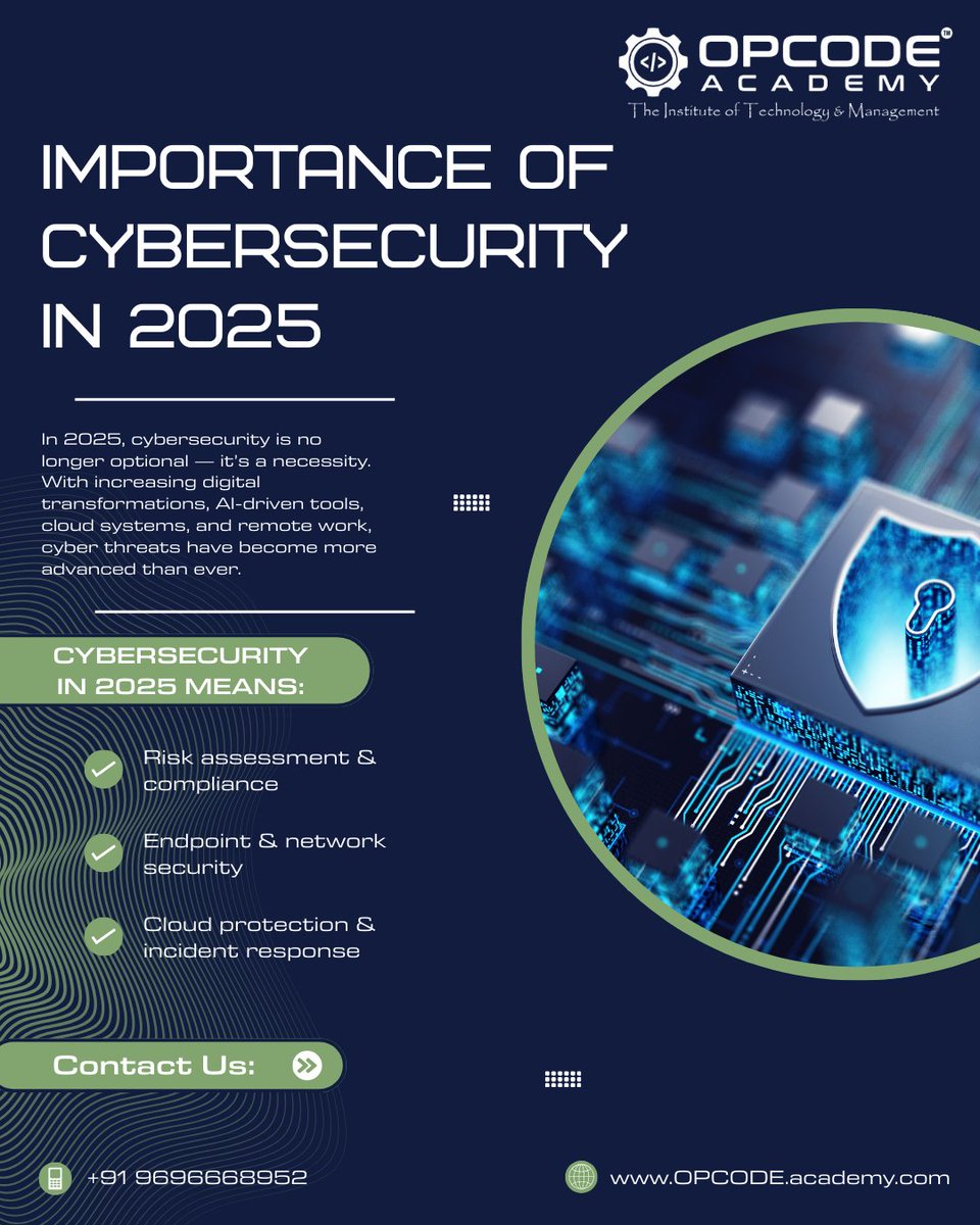 opcodeacademy's tweet image. Importance of Cybersecurity in 2025

In 2025, cybersecurity is no longer optional — it’s a necessity.

#OPCODEAcademy #Cybersecurity2025 #DigitalSafety #CyberAwareness #StaySecureOnline #TechAwareness #CyberProtection #OnlineSecurity #DataProtection
