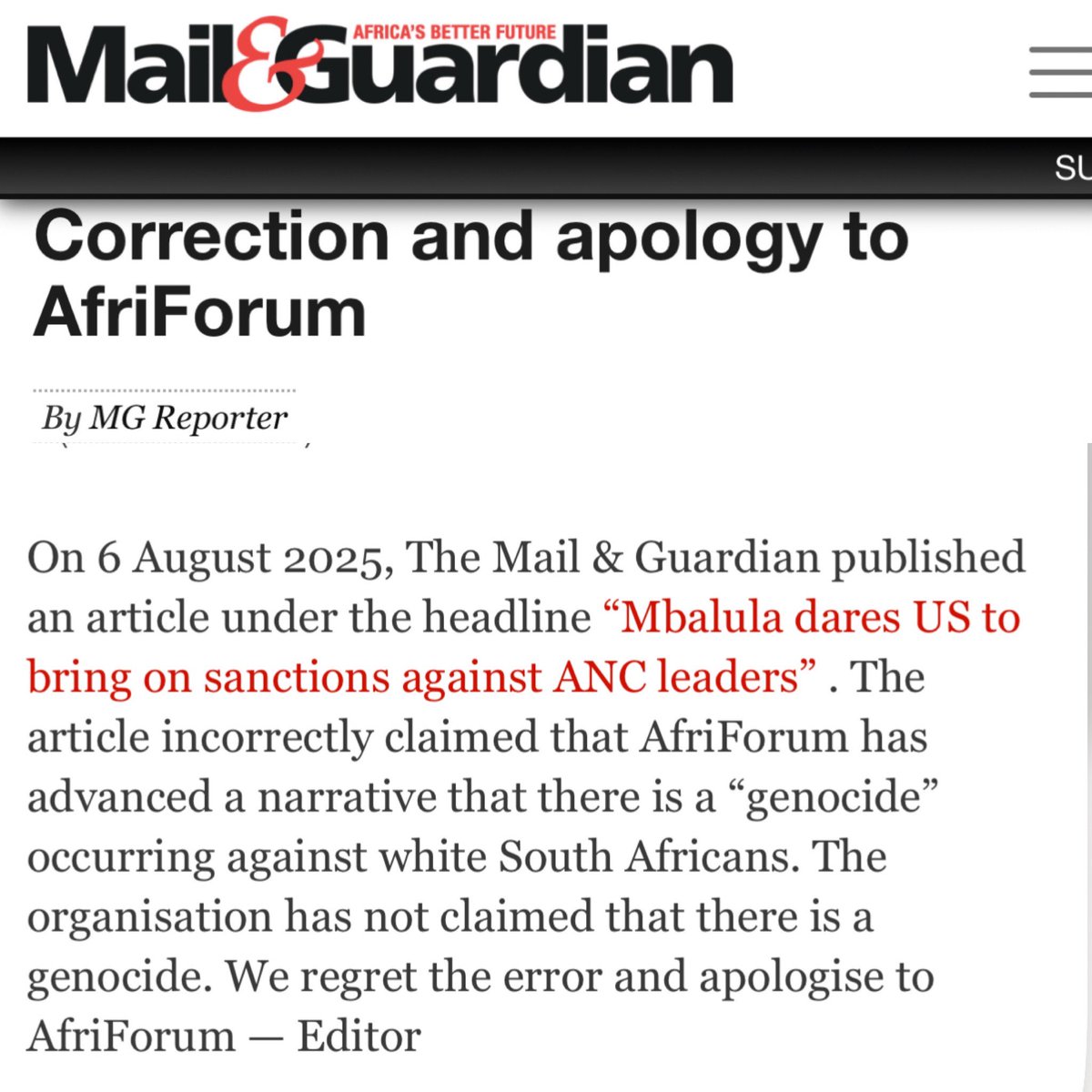 kalliekriel's tweet image. Here is yet another apology for publishing lies about @afriforum. It is now the tenth apology to AfriForum from various media houses. 
The irony is that media houses such as @News24, @dailymaverick, @mailandguardian, @eNCA, @Newzroom405, and others that falsely accuse AfriForum…