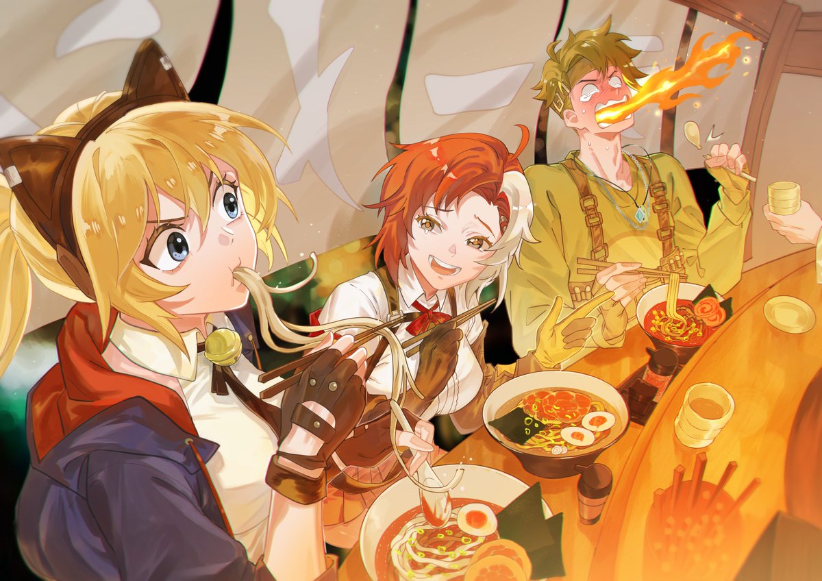 ❄️The weather is getting cooler! Isn't a hot and spicy bowl of ramen the best food for winter?🍜
What kind of food do Navigators most enjoy on a cold winter night?   

Author: 六十六个馒头  #Strinova #StrinovaFanart