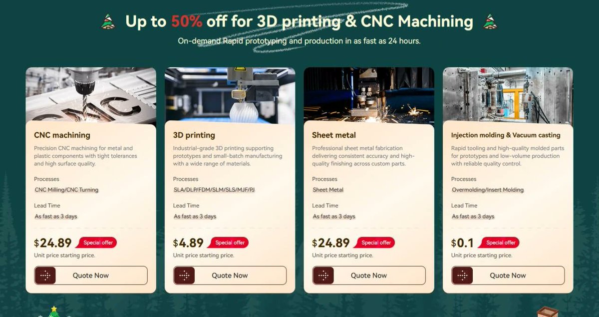 cnxsoft's tweet image. Sponsored: @PCBWayofficial Christmas 2025 Big Sales
cnx-software.com/2025/12/03/pcb…

Various deals for PCB manufacturing, 3D printing, and CNC machining until December 31, 2025, as well as coupons worth up to a total value of $435.