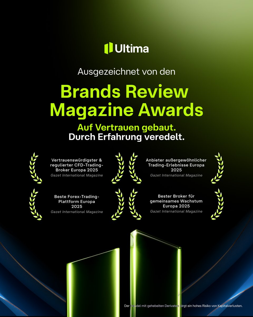 Die Auszeichnungen der Brands Review Magazine Awards 2025 spiegeln wider, was uns ausmacht – Vertrauen, Präzision und ein Trading-Erlebnis auf höchstem Niveau

Entdecken Sie einen höheren Trading-Standard cutt.ly/6rGx7gba

#UltimaMarkets #Awards #Recognition #TrustedBroker