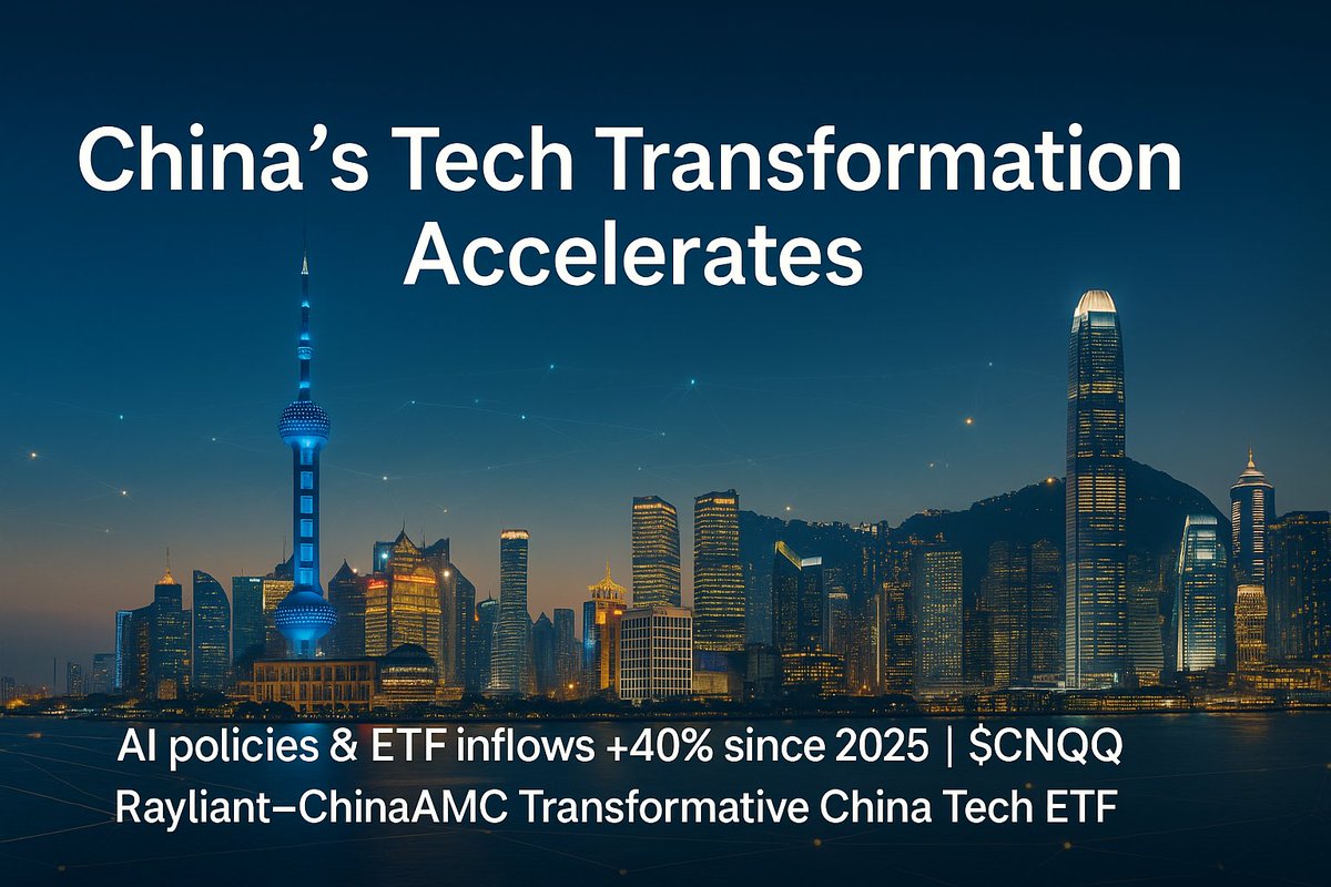 Ronycoder's tweet image. I’ve been following China’s tech sector closely, and the momentum across AI, EVs, lithium, and biotech is getting hard to ignore.

Since the 2025 AI policy rollout, tech inflows have surged 40%+, while major CNQQ holdings are rallying — Alibaba (+92.4% YTD), Tencent and Cambricon…