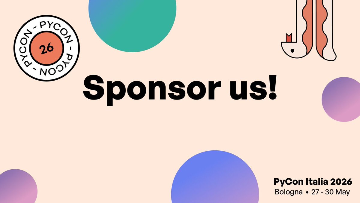 pyconit's tweet image. Help bring PyCon Italia to life by having your company to sponsor us!

Sponsors help us keep ticket prices accessible while giving companies the visibility they need to hire great talent, connect with the community and showcase their work!

2026.pycon.it/sponsor

#PyConIT
