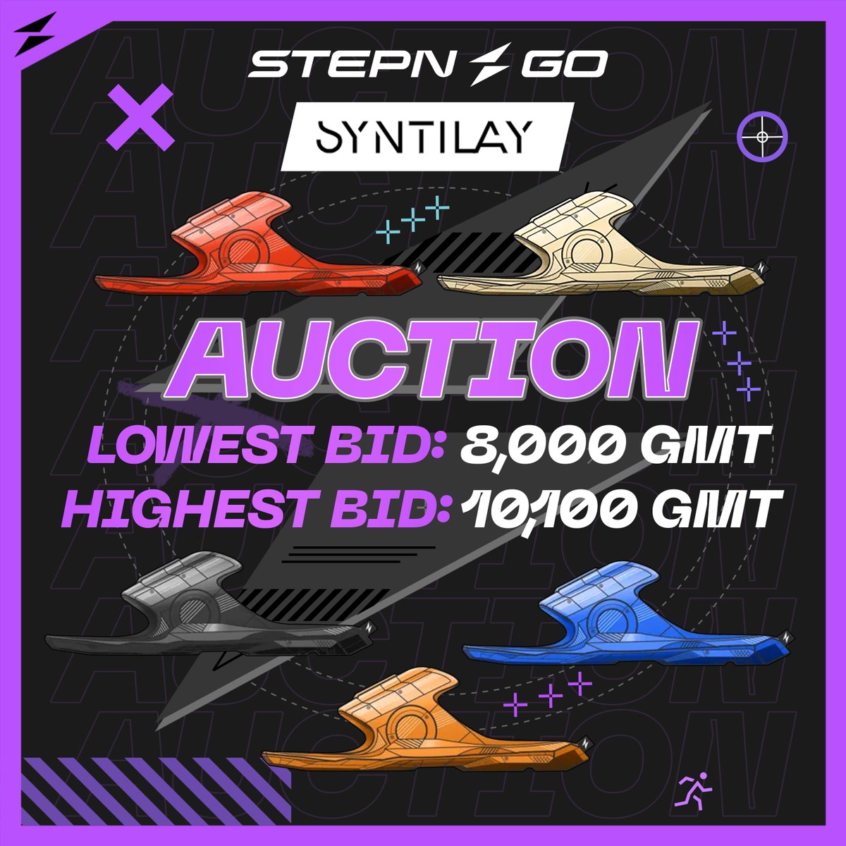 Crypto30Y's tweet image. 🔥 STEPNGO × Syntilay Auction Update ⚡️

The STEPNGO × Syntilay digital sneaker auction is live on #MOOAR. There are 25 #STEPNGO Genesis sneakers inspired by the Syntilay slides, and each one comes with a matching physical pair.

⏰ The auction ends on December 4 at 12 AM UTC,