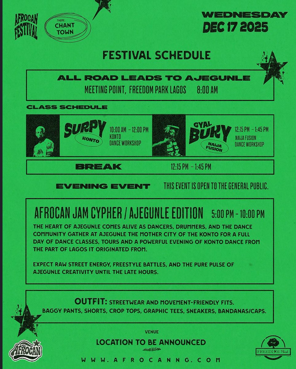 KRED0L's tweet image. Day 2 Starts with dance  class with SURPY &amp;amp; GYAL BUKY Afrocan Jam Cypher (Ajegunle Edition) The heart of Ajegunle comes alive as dancers, drummers, and the dance community gather at Ajegunle the mother city of the Konto for a full day of dance classes, tours. CHANT TOWN Festival