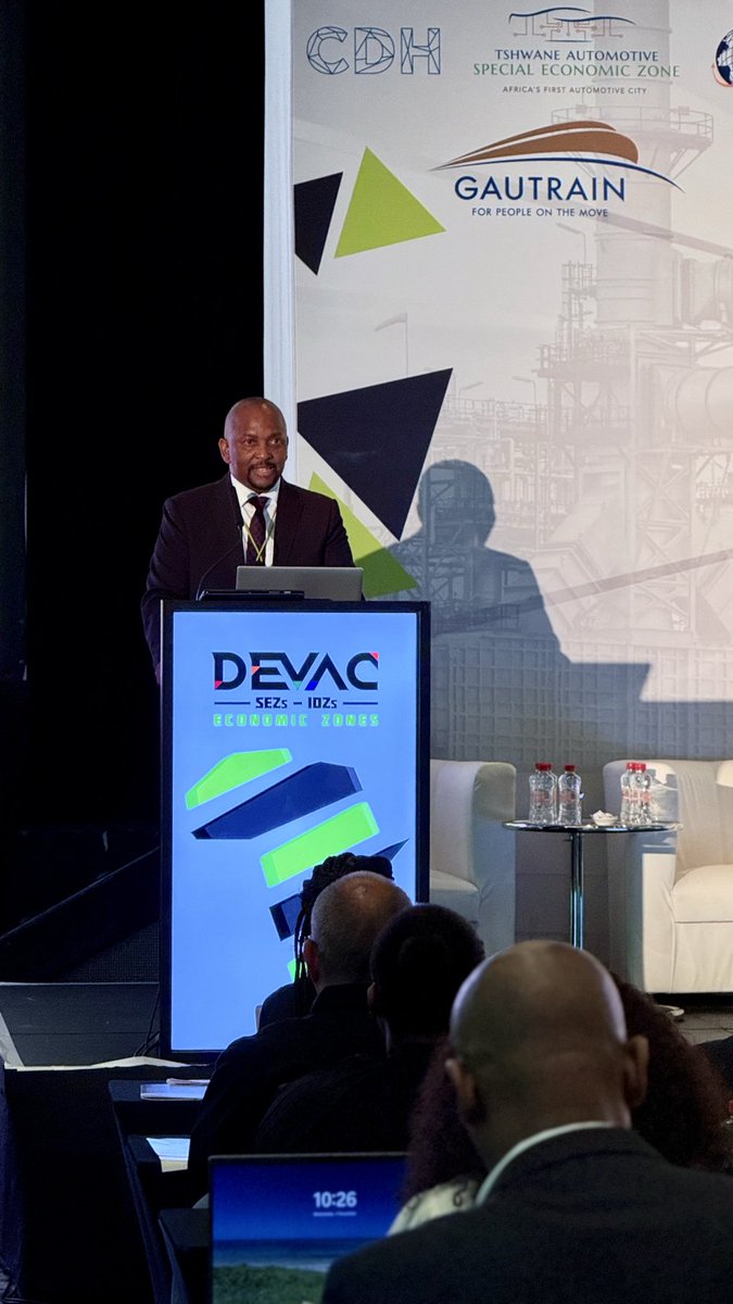 ORTamboSEZ's tweet photo. Dr. Bheka Zulu presented a keynote address representing Gauteng, emphasizing the significance of Special Economic Zones (SEZs) and their influence on the economy. He provided a concise overview of the SEZs in South Africa, outlining their key focus sectors and stressing the importance of ensuring that no one is left behind in terms of inclusion. #devacsezsummit #devacsezidz25 #ORTamboSEZ #DEVACSEZSummit
