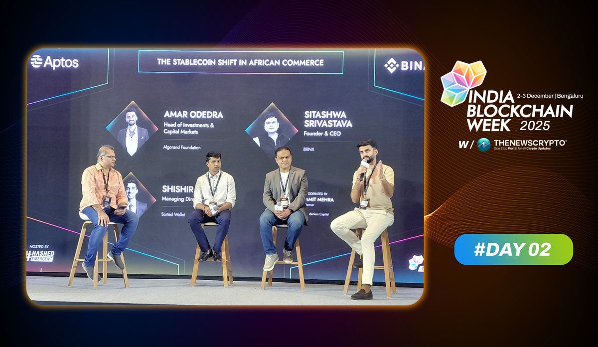 The_NewsCrypto's tweet photo. 🚨 Sitashwa Srivastava (Founder & CEO, @get_borderless), Shishir Gupta (MD, @sortedwallet), & Amar Odedra (Head of Investments, @AlgoFoundation) discuss how #stablecoins are transforming commerce across Africa. ✨

@Sitashwa @ethereumgupta @AmarOdedra #IBW2025 #Stablecoins #IBW #Africa