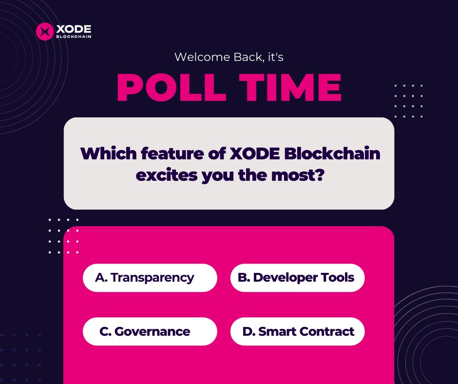 XodeNet's tweet image. It’s poll time, XODE fam! 

Which feature of XODE Blockchain gets your heart racing the most?

We’ve lined up some of the most powerful blockchain perks — now it’s your turn to pick your favorite.
Just comment down your vote below, and let’s see which feature the community is…