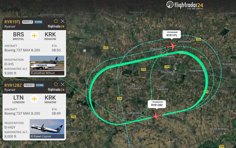 flightradar24's tweet photo. A Ryanair showdown above Krakow. But who's chasing who? 
https://t.co/g5k7s5Yu2G https://t.co/3dFhlC9sSz