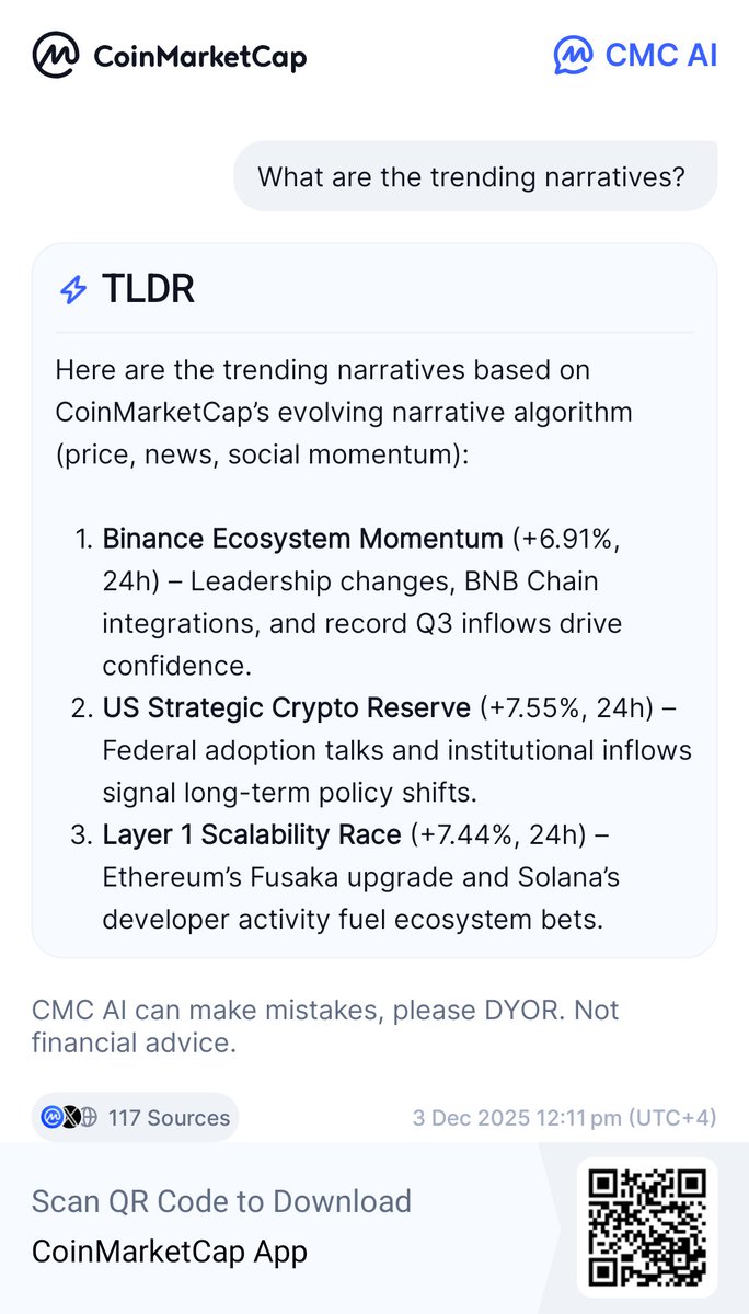 Hey, check this out! What are the trending narratives? Explore with CMC AI Now! coinmarketcap.com/cmc-ai/ask/