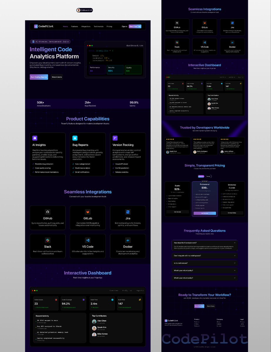 EnyiAnozie's tweet image. Developer Productivity SaaS Landing Page

SaaS productivity suite designed for software teams, providing intelligent code analytics, bug tracking, and AI-assisted documentation.