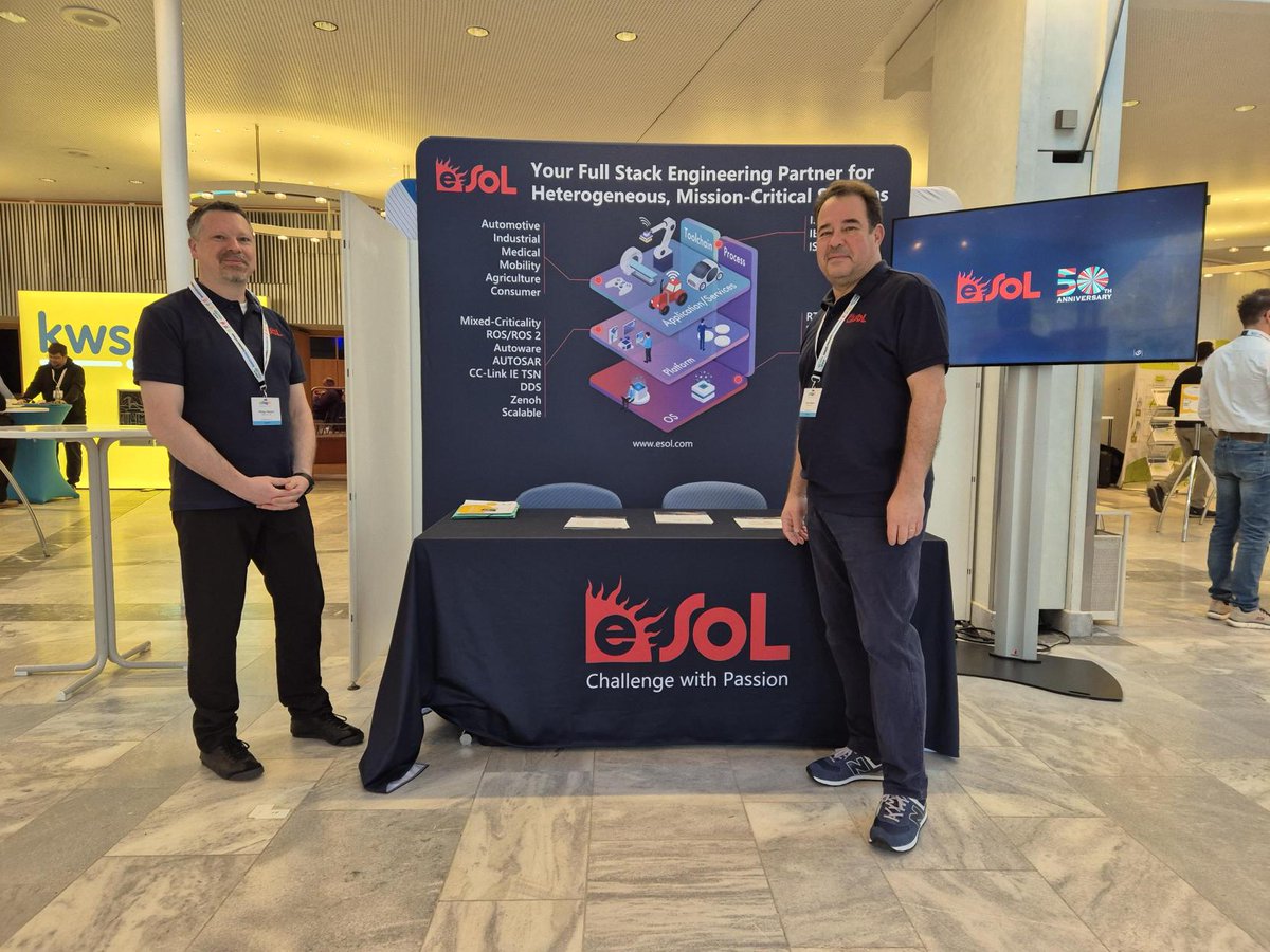 eSOL_Global's tweet image. Day two of ESE Kongress 2025 is in full swing.

Learn about our integrated software solutions, including eMCOS POSIX for scalable real-time performance and ROS on eMCOS for seamless ROS and ROS 2 integration in embedded systems.
esol.com/event/event_63…