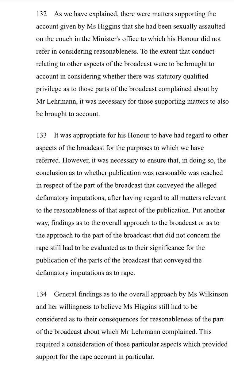 ExposingNV's tweet photo. On Bruce Lehrmann judgment, worth pointing out that Lisa Wilkinson had a small victory in the appeal 

Whilst the Full Court didn’t have to decide whether LW acted reasonably, it disagreed w/ Lee J’s reasons &amp; found he didn’t consider relevant evidence which favoured LW https://t.co/rxfY0kiJp4