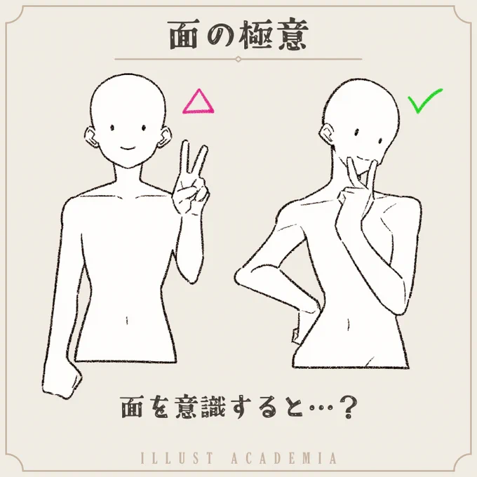 面を意識して絵を描いてみると…?

絵が垢抜けない人は是非ひねりを試してみて!! 
