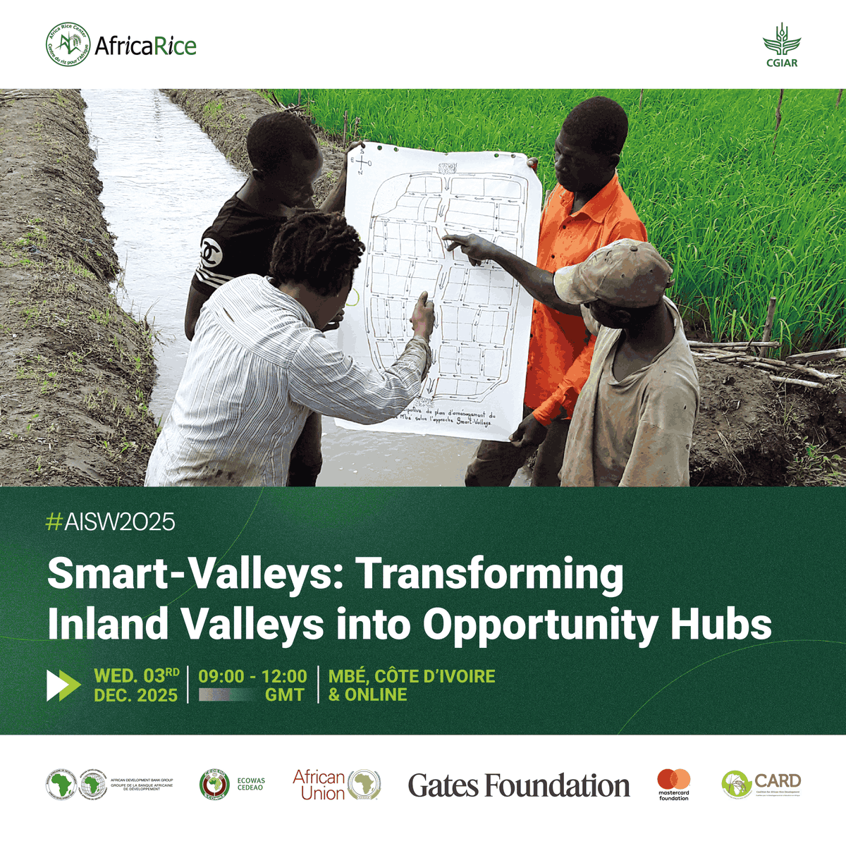 AfricaRice's tweet photo. ๐พ Day 3 at #AISW2025: Smart-Valleys in focus!
Transforming inland valleys into opportunity hubs:
โ
Jobs creation
โ
Women empowerment
โ
Youth engagement
โ
Food security
Smart development = Inclusive growth
#SmartValleys #ImpactFromScience
@CGIARAfrica https://t.co/7dbq9a0ZWT