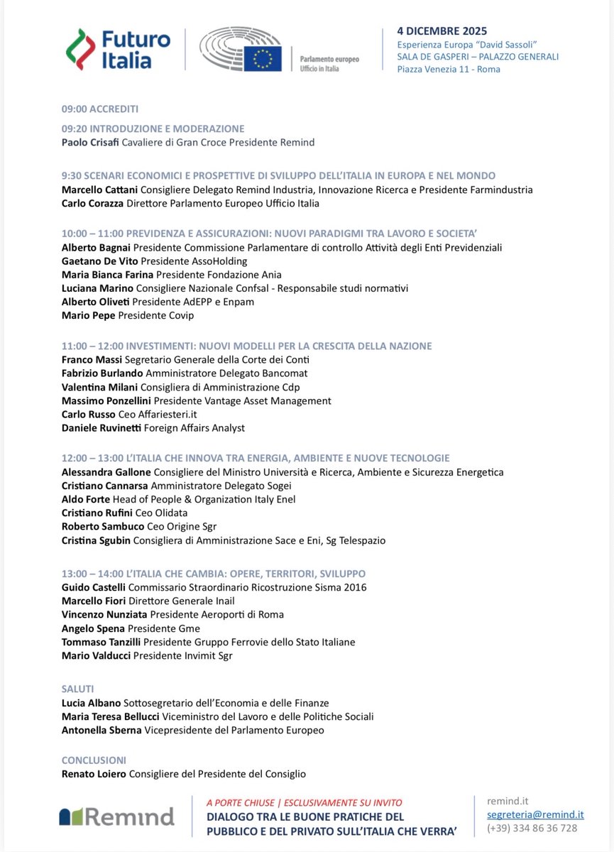 📣 Domani 4 dicembre sarò relatore a Futuro Italia nel panel su investimenti e crescita del Paese.
Un confronto di alto livello tra istituzioni e imprese.
Onorato dell’invito. 🇮🇹