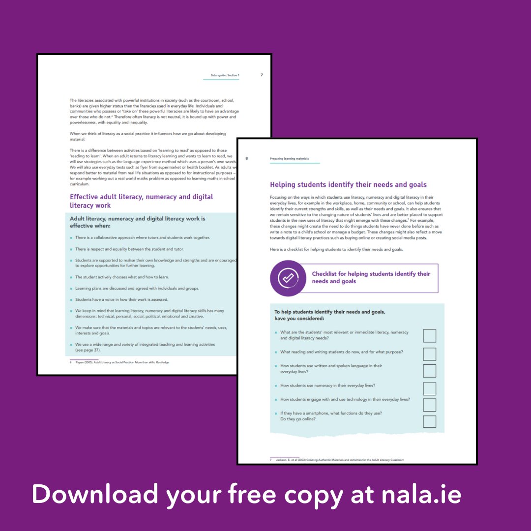 nalaireland's tweet image. &apos;Preparing Learning Materials&apos; is a guide for adult literacy and numeracy tutors. It has guidelines and practical ideas for writing and designing learning materials for adult literacy, numeracy and digital literacy work.

Read it online or download ⤵️
nala.ie/publications/p…