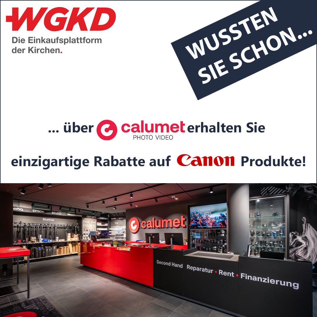 wgkd's tweet photo. Durch die enge Zusammenarbeit von Calumet und Canon können über unseren Rahmenvertrag einzigartige Rabatte genutzt werden.

Als kirchlicher Mitarbeitender haben Sie Zugriff auf diese Konditionen.

Schauen Sie gleich auf https://t.co/HzxcfwwM7t

Viel Spaß beim shoppen! https://t.co/Kl59u56UPI
