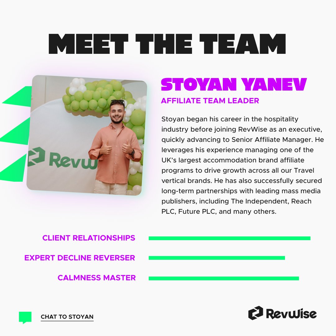 Meet the Team: Stoyan – Team Leader at RevWise👨‍💻

Reliable, strategic, and always ready to level up results🚀

#MeetTheTeam #AffiliateMarketing #SeniorManager #RevWise #PerformanceMarketing