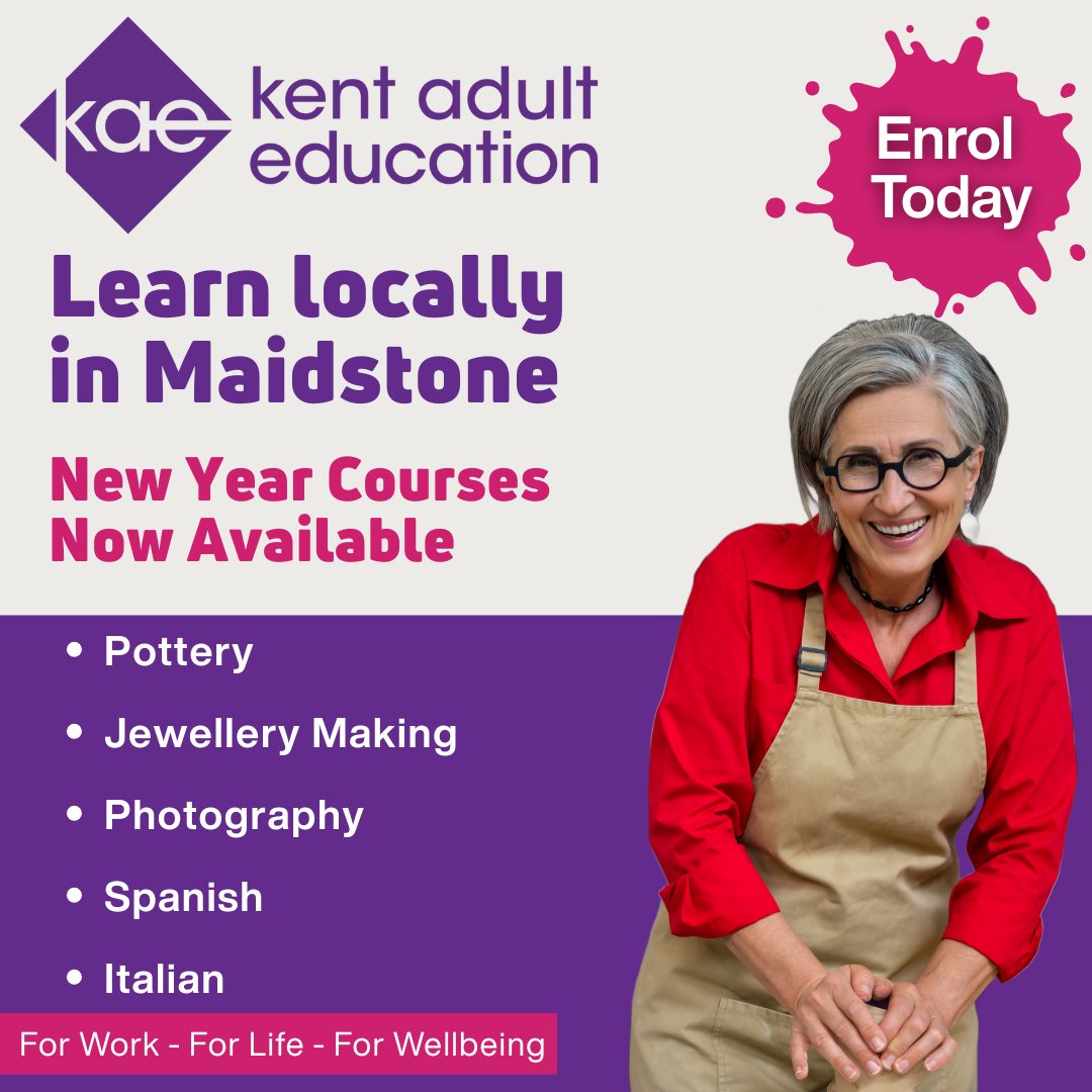 KentAdultEd's tweet image. Looking for a fresh start in the New Year? Join our adult education courses in Maidstone and learn something you’ll love! From Pottery and Jewellery Making to Photography, Spanish and Italian, there’s a class for everyone.
Enrol today: ow.ly/YfLU50XqAOj
#Kent #AdultEd