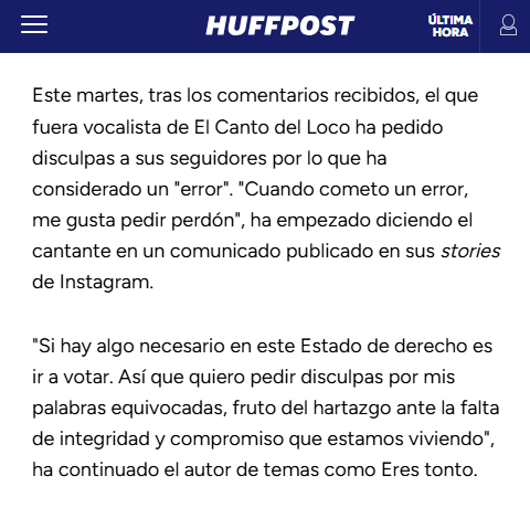 CarlWinslou's tweet photo. Dani Martín recula en sus declaraciones y desde aquí felicito al redactor del huffingtonpost por darle la puntilla con esta última frase 🤣🤣🤣👇. https://t.co/8h4rop37uX