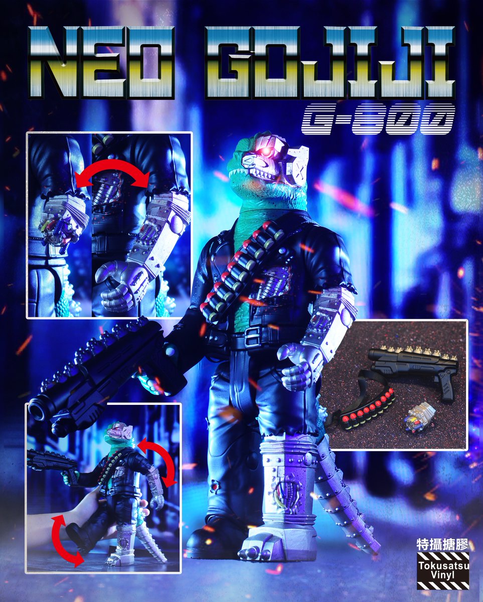 Toycargo_Japan's tweet image. |Toy・Cargo| Neo Gojiji G-800

■材質：ビニール製

■サイズ：25cm（H）

■付属品：ロボットアーム、マシンガン、弾丸スリング

#デザイナーズトイ
#ポップカルチャー
#アートトイ
#ポップアート
#フィギュア
#怪獣
#モンスター
#かっこいい
#モンスター
#怪獣
#sofubitoys
#sofubi
#toycargo