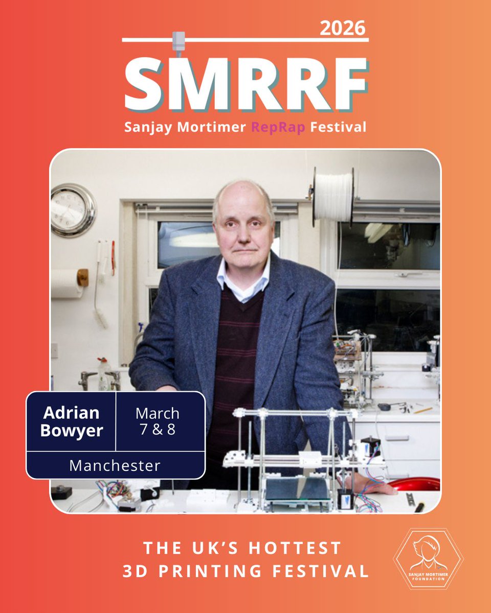 The_SMF_'s tweet image. We are honoured to welcome Dr Adrian Bowyer MBE as our SMRRF 2026 Keynote Speaker.

Adrian is the originator of the RepRap Project, the open-source initiative behind the world’s first self-replicating 3D printer.