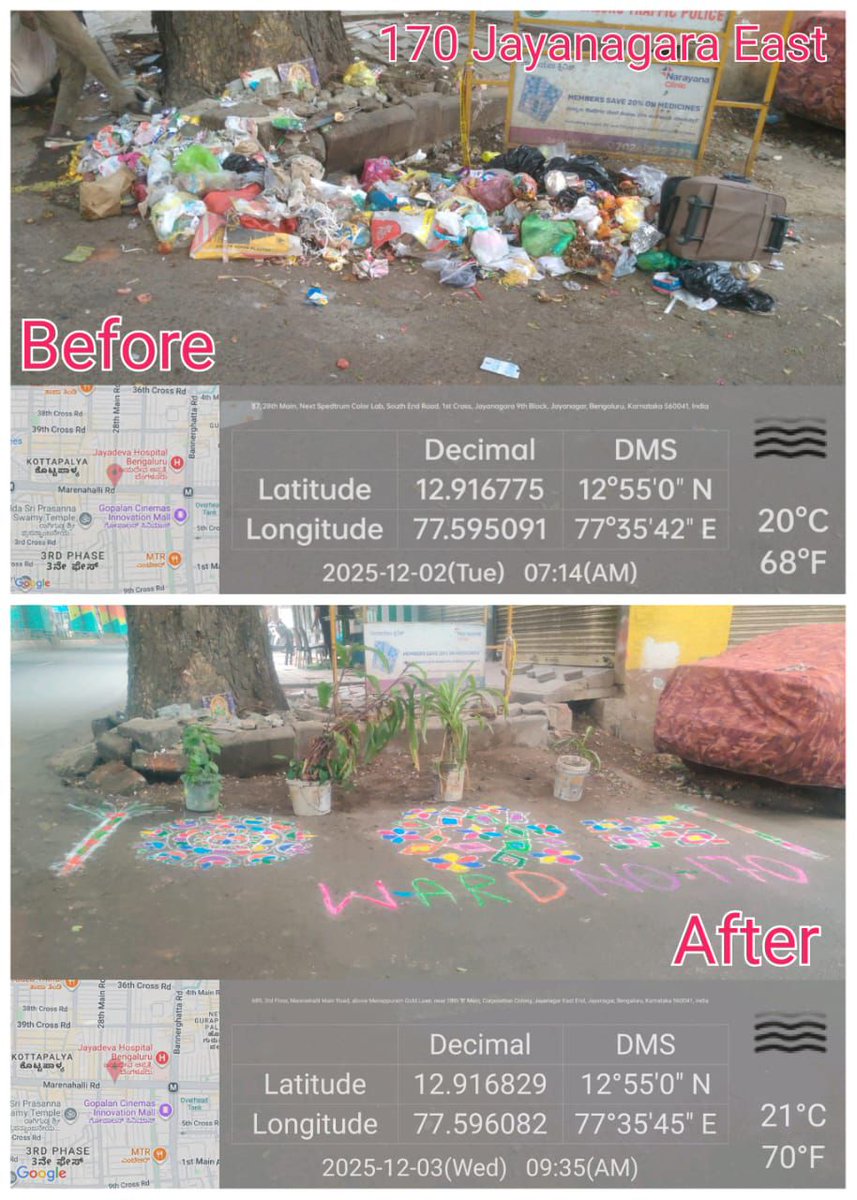 comm_blr_south's tweet image. Blackspot clearance and beautification of blackspot was carried out in Jayanagar 9th block. 

Citizens are requested join hands with corporation to take oath of &quot;Noblackspotchallenge&quot;

#Noblackspotchallenge #blackspotremoval
#beautification
#bengalurusouthcitycorporation