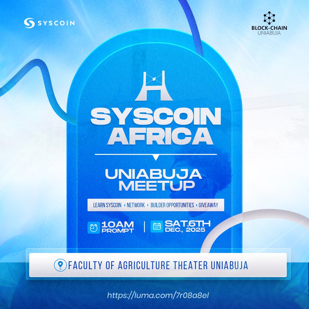 This Saturday, the Syscoin Africa Campus Meetup lands at UniAbuja &amp; over 127+ students have RSVP’d already!  

Get ready to explore Web3, rollups, merge-mining, &amp; how Syscoin is building for Africa’s digital future.  

Secure your spot now!

luma.com/7r08a8el