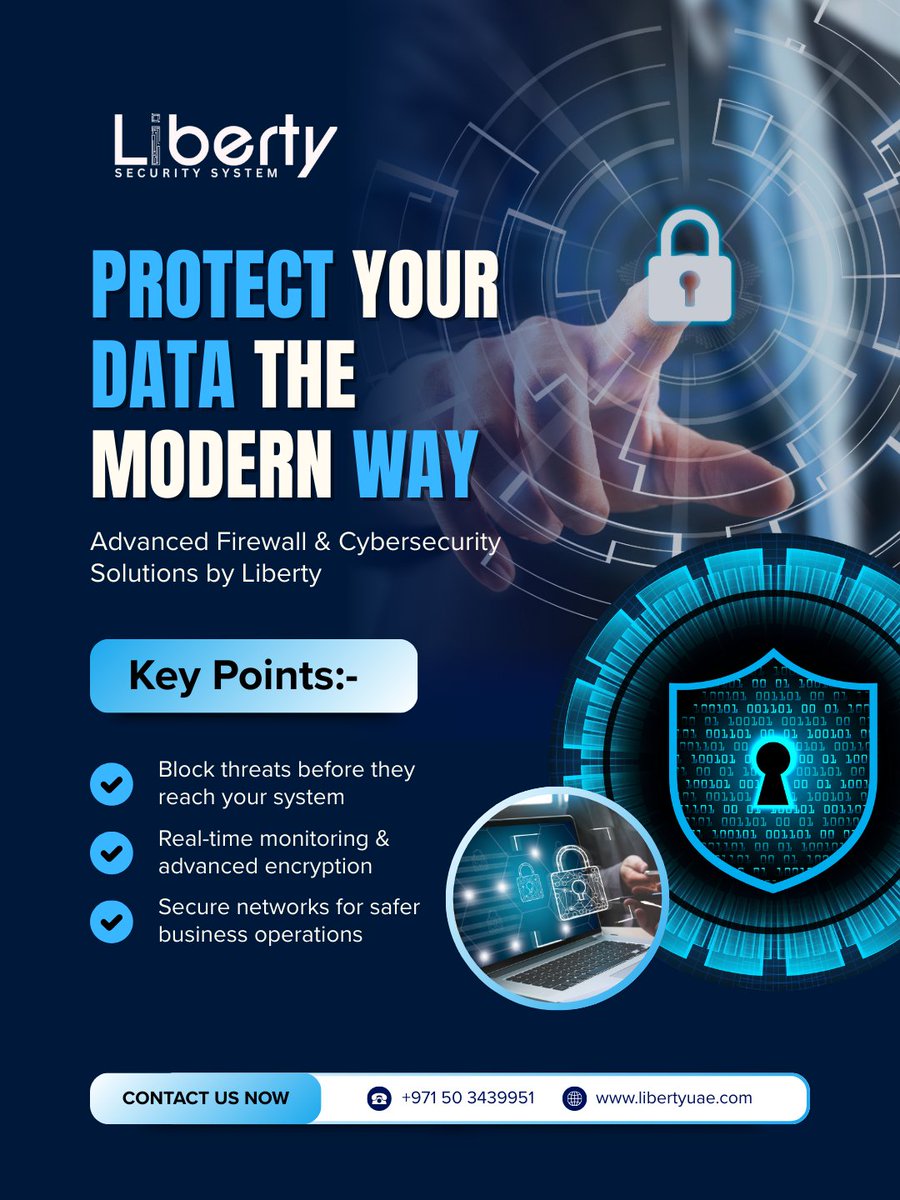 LibertyLLC2's tweet image. Protect your business the smart way. 🔐✨
With Liberty’s advanced firewall and cybersecurity solutions, stay one step ahead of digital threats and secure your data with confidence.
Your security, our priority.

🌐 libertyuae.com

#libertysecuritysystem #cybersecurity