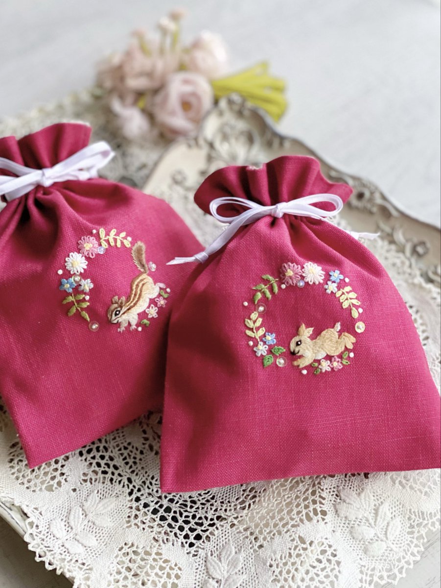 ウサギさん巾着も作りました🐇🪡

#ハンドメイド好きな人と繋がりたい #刺繍