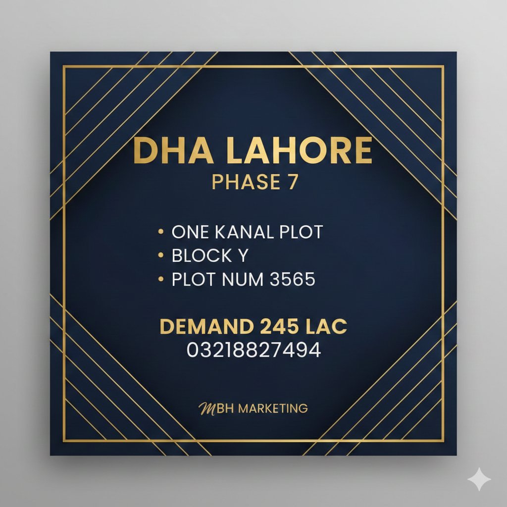 mbhmarkeeting's tweet image. Discover a premium 1 Kanal residential plot in DHA Lahore Phase 7 – Block Y.
A perfect opportunity for investors and home builders looking for a prime location at the best price.
Secure your future in one of Lahore’s most demanded communities!

#DHALahore #Phase7 #1KanalPlot